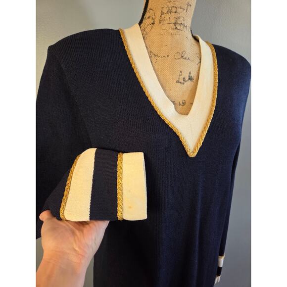 St John Marie Gray midi length dress nautical rope blue vneck long sleeves 12 - Picture 3 of 10